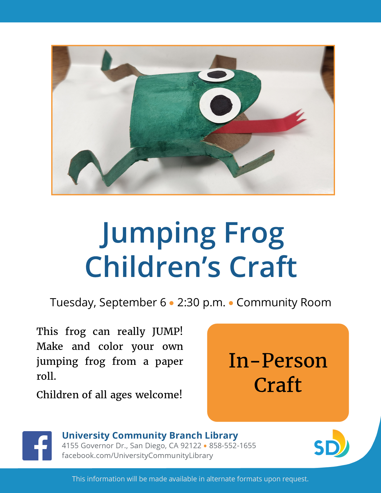 Children's Craft Jumping Frog San Diego Public Library